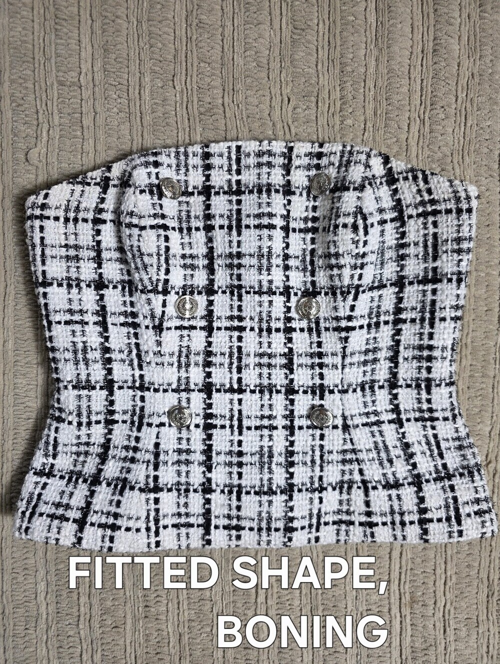 WHBM Tweed Bustier Top | Size 2 | NWOT | Black & White  Structured Corset - Picture 9 of 13